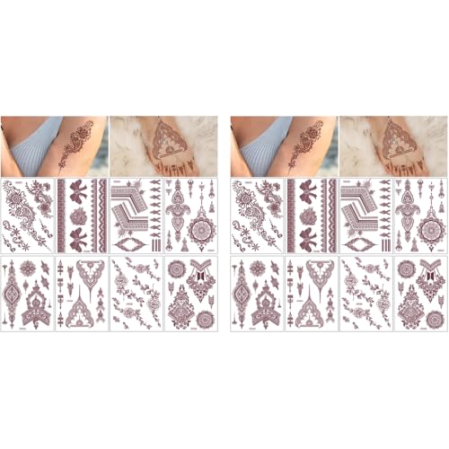 MAYCREATE® Henna Temporary Tattoo Sticker for Women Girls 8 Sheet Fake Tattoos Mandala Floral Patterns Stickers for Neck Chest Arms Hands Feet Waterproof Brown 16 PCS MAYCREATE® Henna Temporary Tattoo Sticker for Women Girls 8 Sheet Fake Tattoos Mandala Floral Patterns Stickers for Neck Chest Arms Hands Feet Waterproof Brown 16 PCS